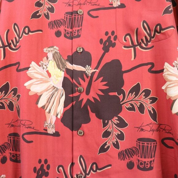 Hilo Hattie Hawaiian Shirt Men’s 3XL Red Hula Dancer Floral 100% Silk Aloha Camp - Picture 4 of 12